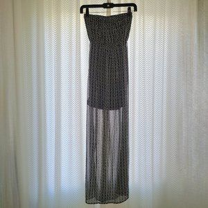 NWT H&M Divided Strapless Black & White Print Chiffon Maxi Dress Sheer